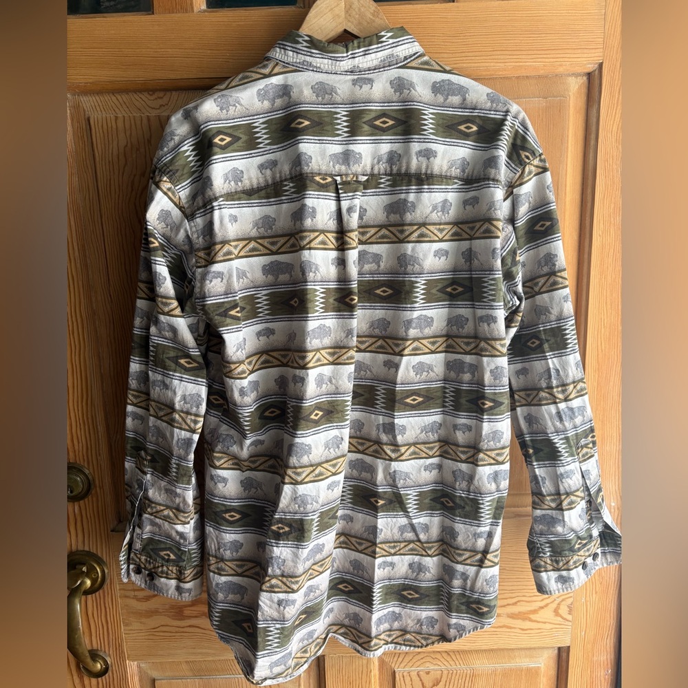 Roundtree & Yorke Buffalo Print Shirt in Green and Tan - Picture 6 of 8
